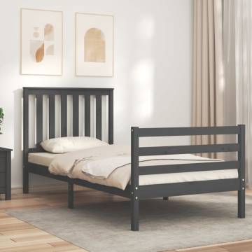 Grey Bed Frame with Headboard 90x200 cm | Solid Wood Quality