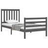 Grey Bed Frame with Headboard 90x200 cm | Solid Wood Quality