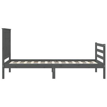 Grey Bed Frame with Headboard 90x200 cm | Solid Wood Quality