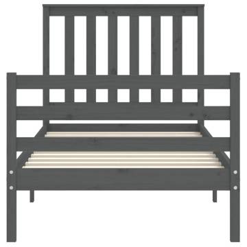 Grey Bed Frame with Headboard 90x200 cm | Solid Wood Quality