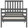 Grey Bed Frame with Headboard 90x200 cm | Solid Wood Quality