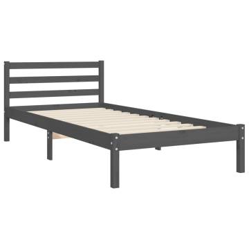 Grey Bed Frame with Headboard 90x200 cm | Solid Wood Quality