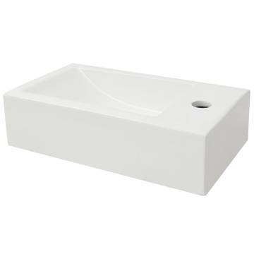 Rectangular Ceramic Basin with Faucet Hole - 46x25.5 cm