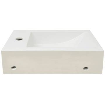 Rectangular Ceramic Basin with Faucet Hole - 46x25.5 cm