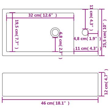 Rectangular Ceramic Basin with Faucet Hole - 46x25.5 cm