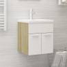 Sink Cabinet with Built-in Basin White and Sonoma Oak Engineered Wood Colour white and sonoma oak Size 41 x 38.5 x 46 cm Quantity in Package 1 Model with faucet 