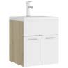 Stylish Sink Cabinet with Built-in Basin - White & Sonoma Oak