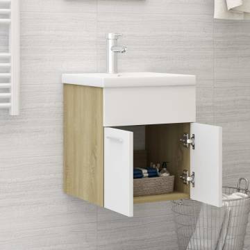 Stylish Sink Cabinet with Built-in Basin - White & Sonoma Oak