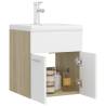 Stylish Sink Cabinet with Built-in Basin - White & Sonoma Oak