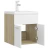 Stylish Sink Cabinet with Built-in Basin - White & Sonoma Oak