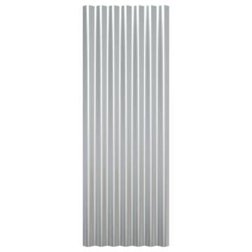 Buy Roof Panels 12 pcs Powder-coated Steel Silver - 100x36 cm