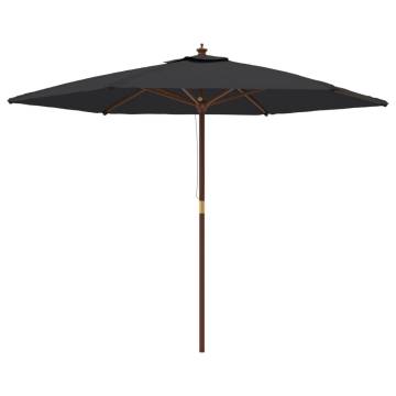 Garden Parasol with Wooden Pole - Black 299x240 cm