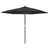 Garden Parasol with Wooden Pole - Black 299x240 cm