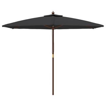 Garden Parasol with Wooden Pole - Black 299x240 cm