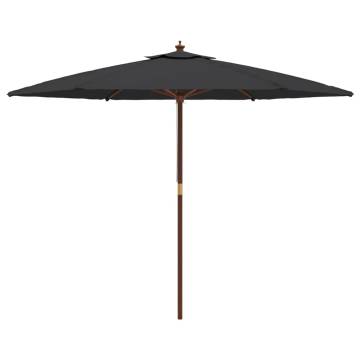 Garden Parasol with Wooden Pole - Black 299x240 cm