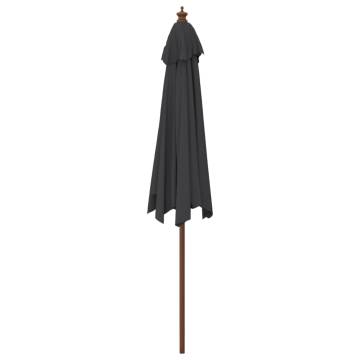 Garden Parasol with Wooden Pole - Black 299x240 cm