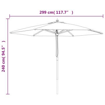 Garden Parasol with Wooden Pole - Black 299x240 cm