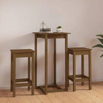 3 Piece Bar Set - Honey Brown Solid Wood Pine | Hipo Market