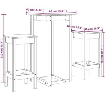 3 Piece Bar Set - Honey Brown Solid Wood Pine | Hipo Market