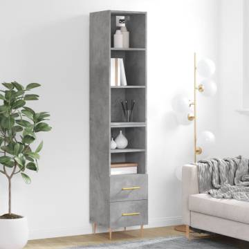 Stylish Highboard Concrete Grey 34.5x34x180 cm Engineered Wood