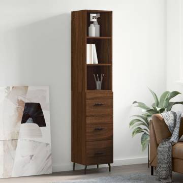 Stylish Highboard Brown Oak - 34.5x34x180 cm Engineered Wood