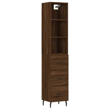 Stylish Highboard Brown Oak - 34.5x34x180 cm Engineered Wood