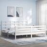 White Bed Frame with Headboard - 200x200 cm Solid Wood