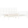 White Bed Frame with Headboard - 200x200 cm Solid Wood