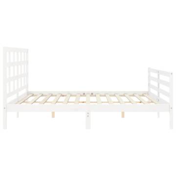 White Bed Frame with Headboard - 200x200 cm Solid Wood