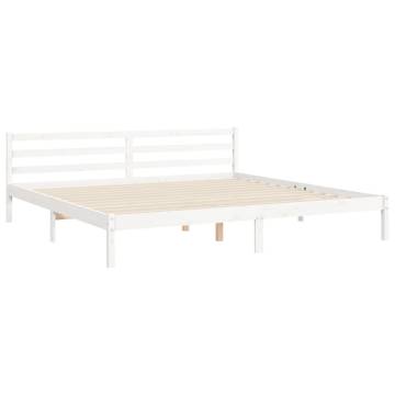 White Bed Frame with Headboard - 200x200 cm Solid Wood