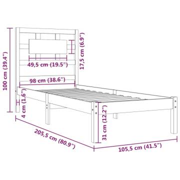 Honey Brown Solid Wood Pine Bed Frame - 100x200 cm