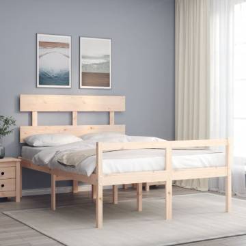 Double Solid Wood Bed Frame with Headboard - HipoMarket