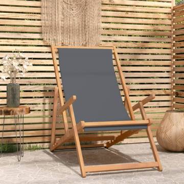 Folding Beach Chair Solid Wood Teak Grey - Hipomarket UK