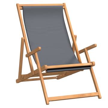 Folding Beach Chair Solid Wood Teak Grey - Hipomarket UK