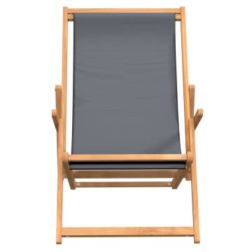 Folding Beach Chair Solid Wood Teak Grey - Hipomarket UK