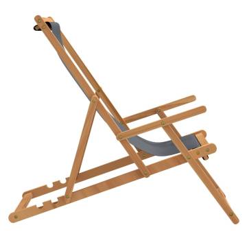 Folding Beach Chair Solid Wood Teak Grey - Hipomarket UK