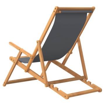 Folding Beach Chair Solid Wood Teak Grey - Hipomarket UK