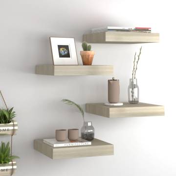 Stylish Floating Wall Shelves - Set of 4 Oak MDF | Hipomarket