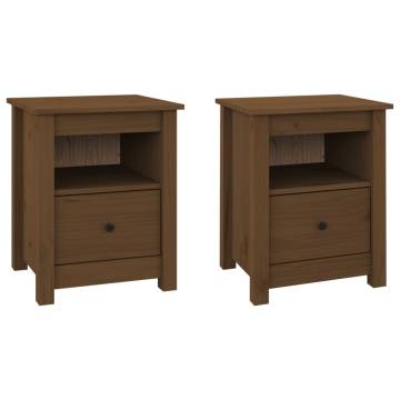 Honey Brown Bedside Cabinets - Solid Pine Wood, 2 pcs