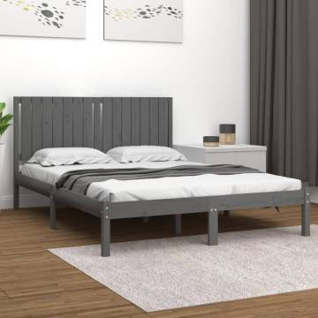 Grey Solid Wood Bed Frame 150x200 cm King Size | Hipo Market