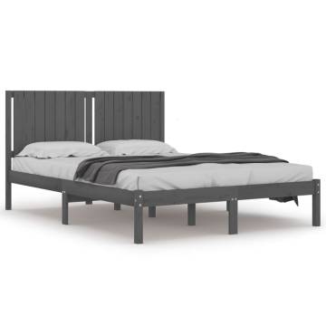 Grey Solid Wood Bed Frame 150x200 cm King Size | Hipo Market