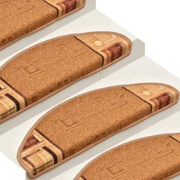 Self-Adhesive Stair Mats 15 pcs Beige - Non-Slip & Washable