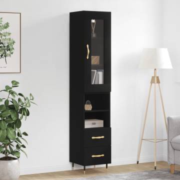 Stylish Highboard in Black - 34.5x34x180 cm Engineered Wood