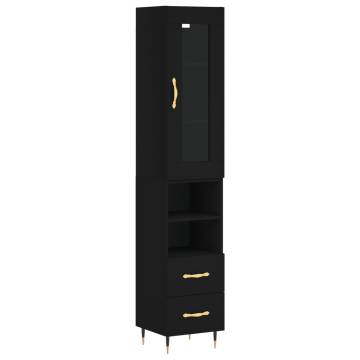 Stylish Highboard in Black - 34.5x34x180 cm Engineered Wood