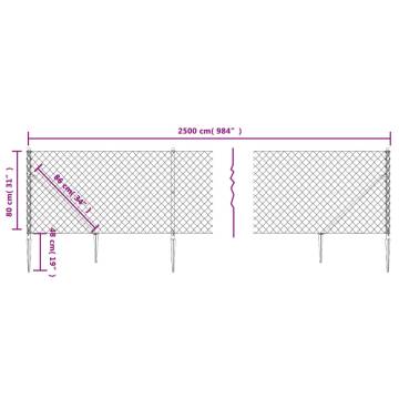 Durable Anthracite Chain Link Fence 0.8x25m with Spike Anchors