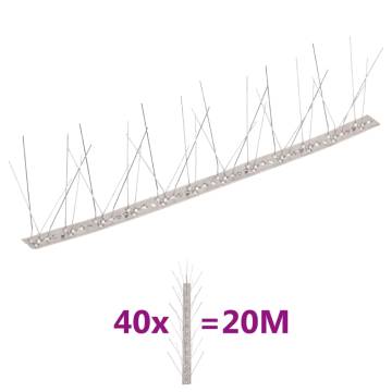 5-Row Stainless Steel Bird & Pigeon Spikes Set of 40 - 20 m