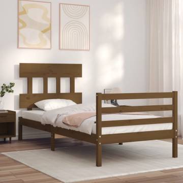 Bed Frame with Headboard Honey Brown 90x200 cm - Solid Wood