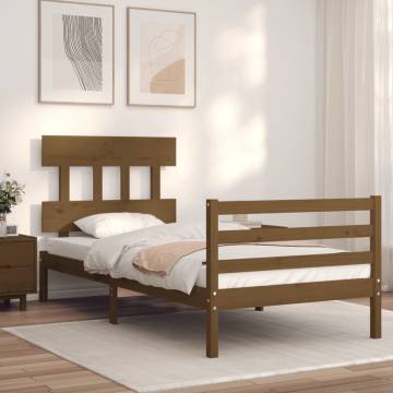 Bed Frame with Headboard Honey Brown 90x200 cm - Solid Wood