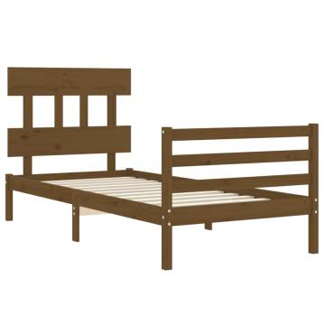 Bed Frame with Headboard Honey Brown 90x200 cm - Solid Wood