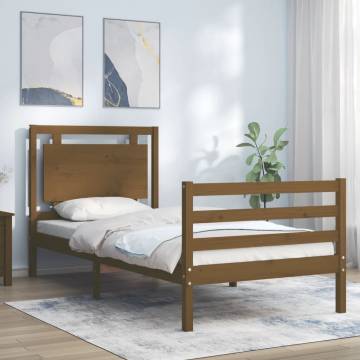 Honey Brown Bed Frame with Headboard - 90x200 cm Solid Wood